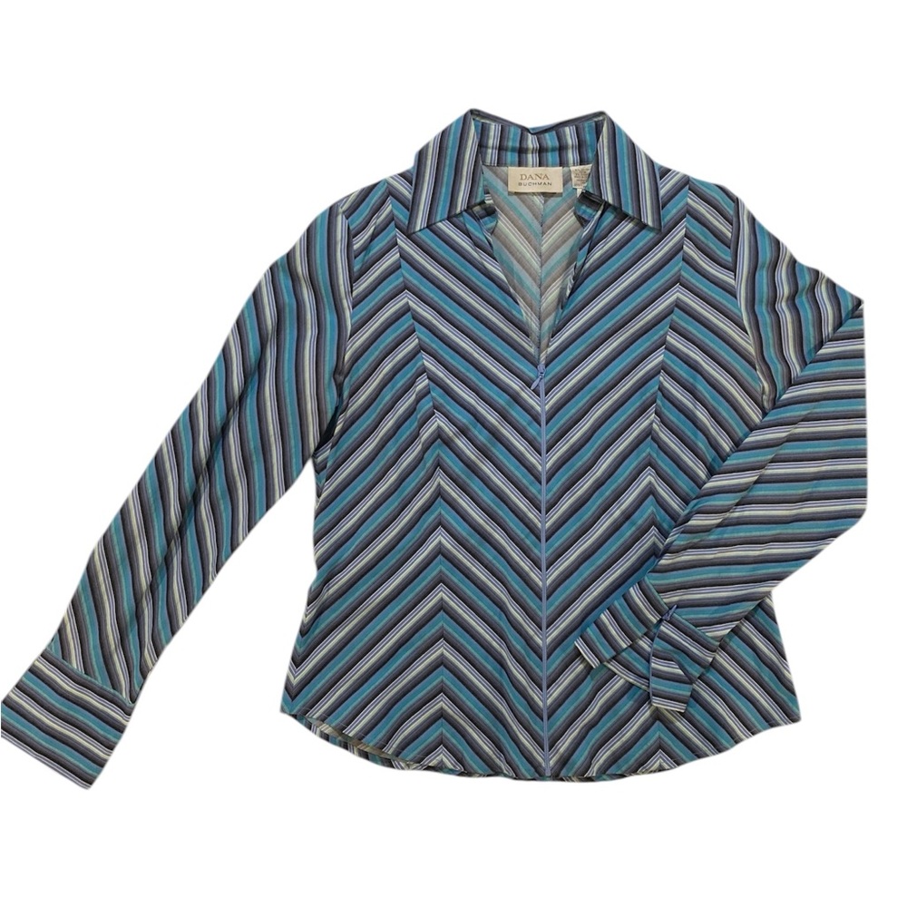 Teal/Purple/Black Zip Up Blouse